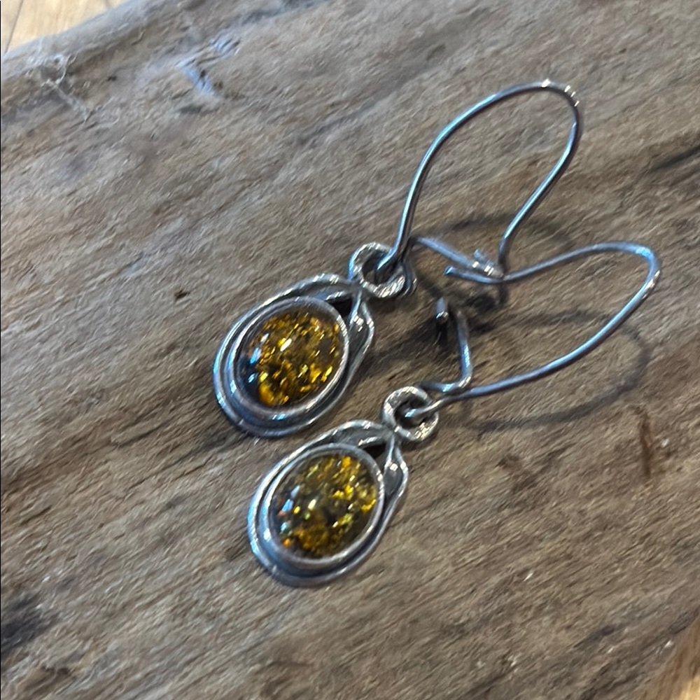 Amber and 925 dainty  Drop Earrings